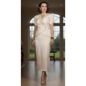 Vintage Scott McClintock Pink Ruched Pencil Midi Dress Suit